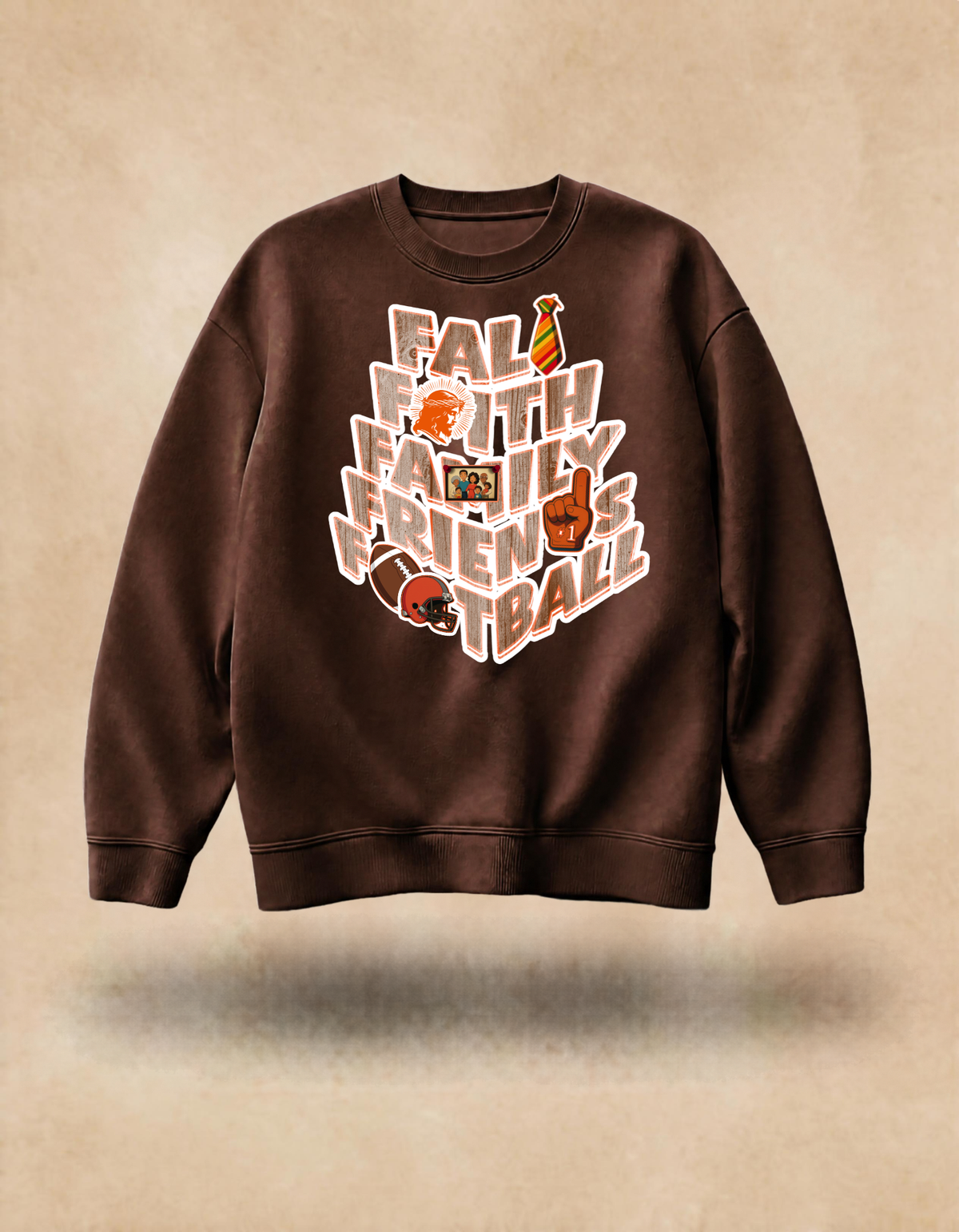 Fall Faith Family Friends Football Sweatshirt (wood grain letters) – Christian Autumn Hoodie