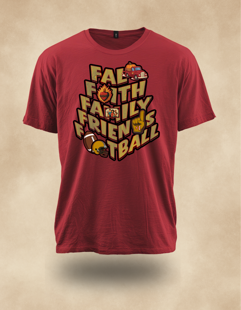 Fall Faith Family Friends Football T-shirt (golden grain letters) – Christian Autumn Tee