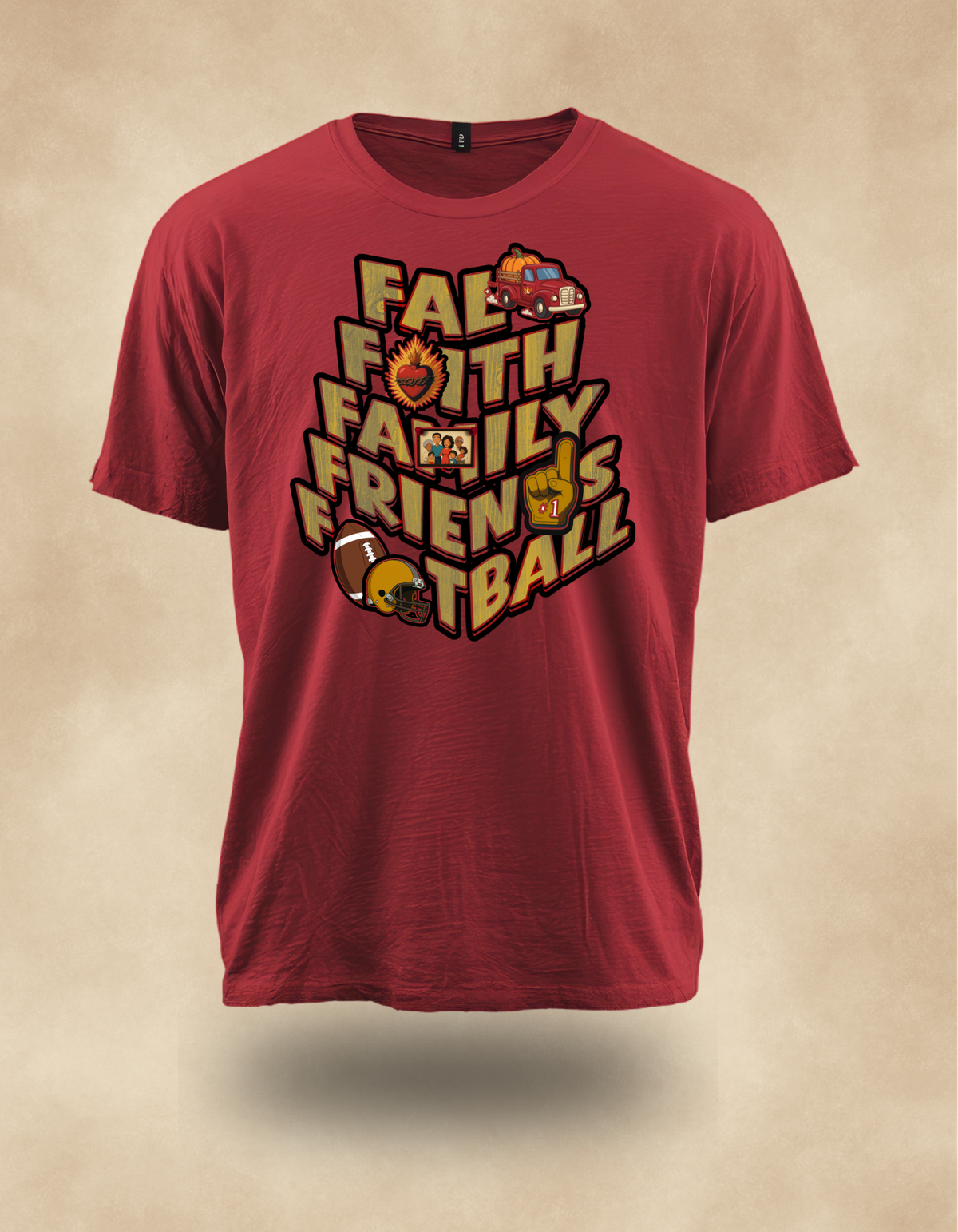 Fall Faith Family Friends Football T-shirt (golden grain letters) – Christian Autumn Tee