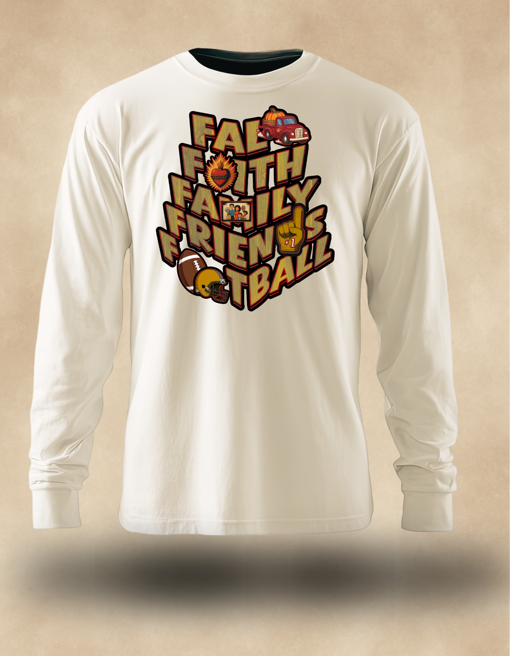 Fall Faith Family Friends Football Long Sleeve (golden grain letters) – Christian Autumn Tee