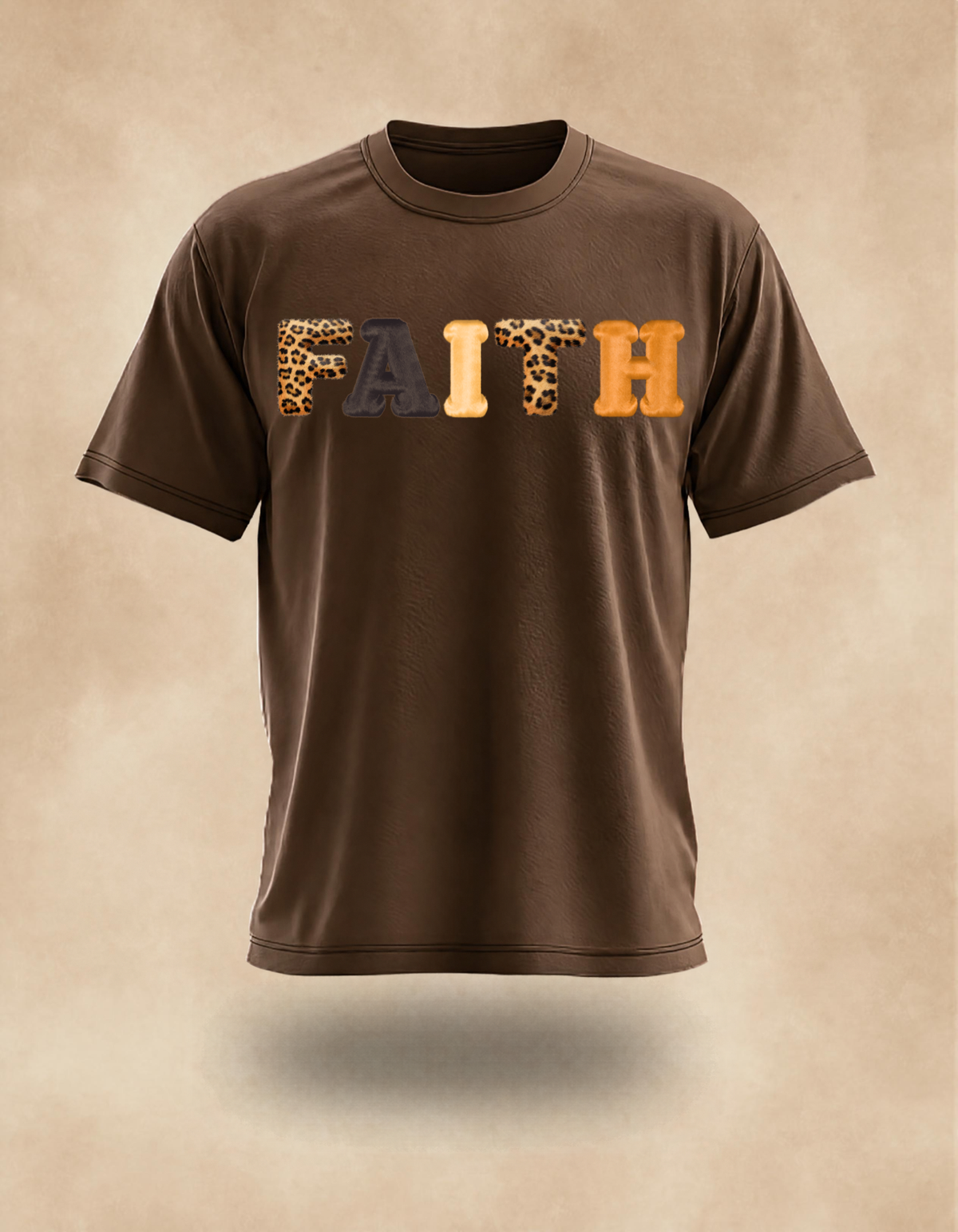 FAITH Fall T-shirt - Leopard Letter Design