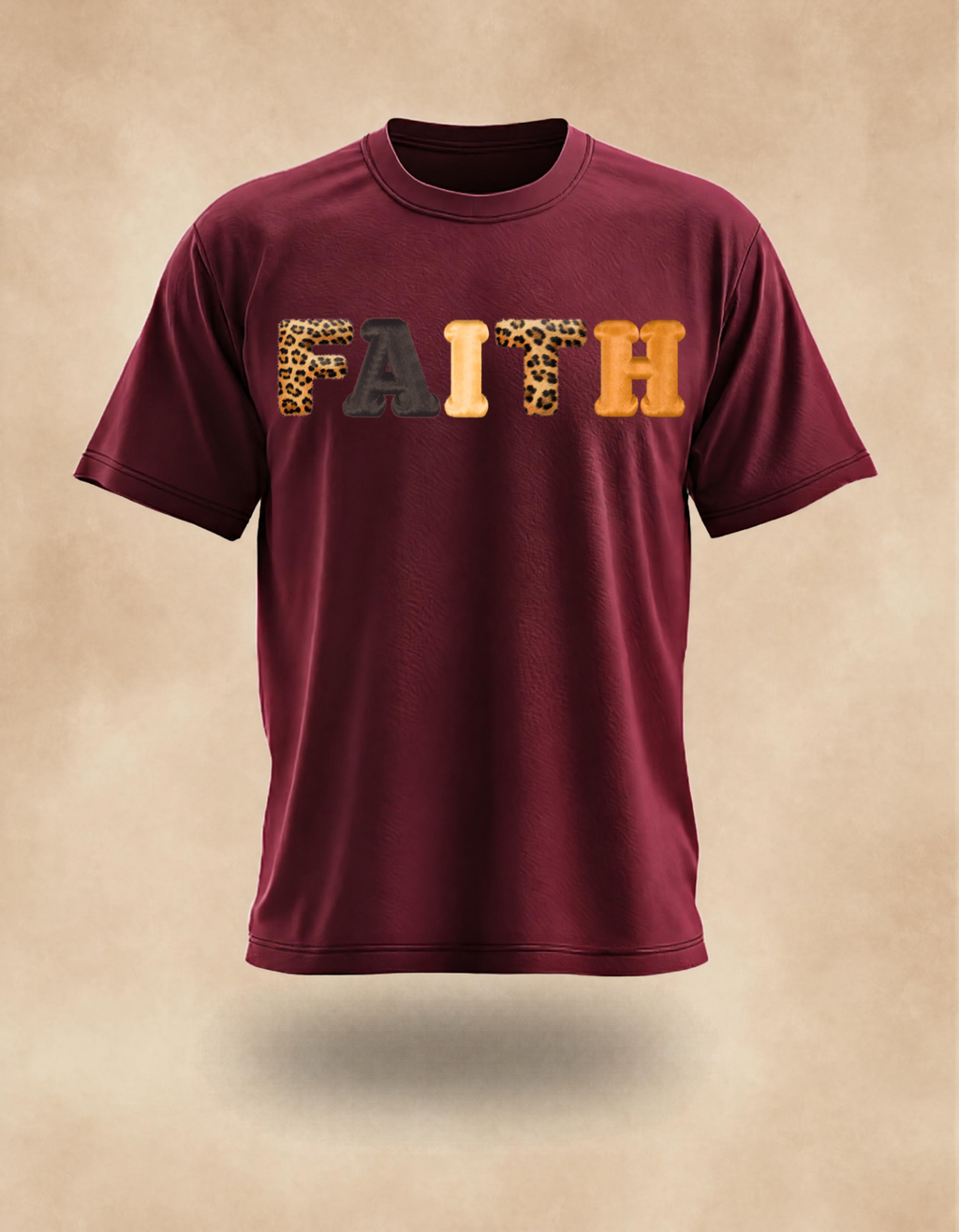 FAITH Fall T-shirt - Leopard Letter Design