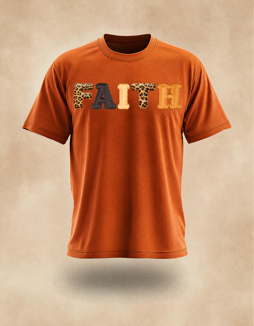 FAITH Fall T-shirt - Leopard Letter Design
