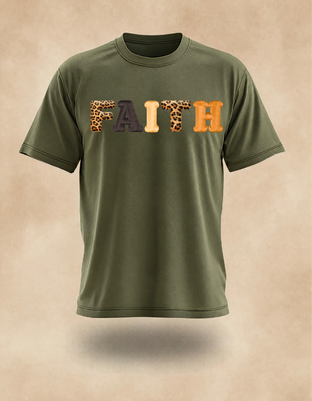 FAITH Fall T-shirt - Leopard Letter Design