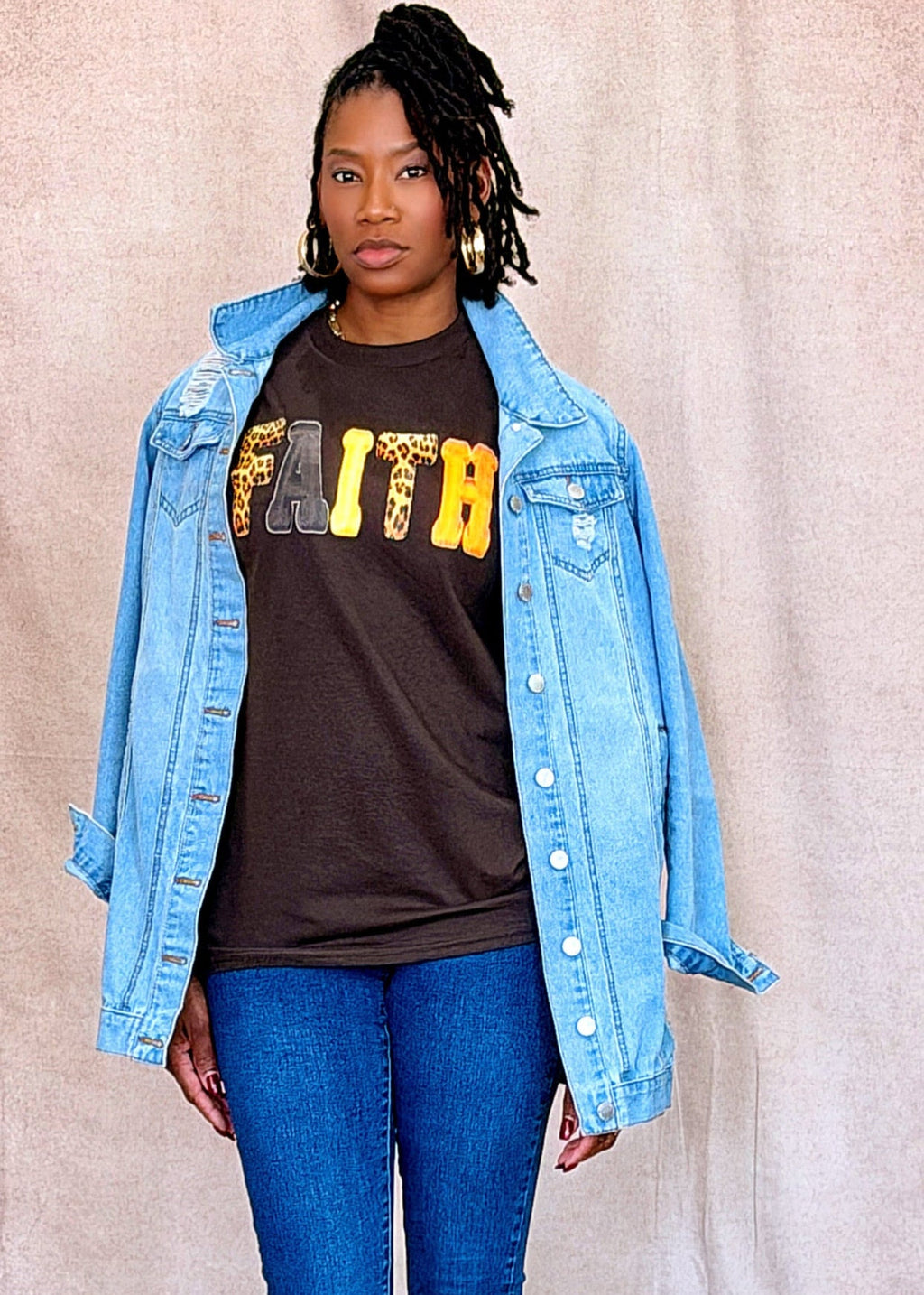 FAITH Fall T-shirt - Leopard Letter Design