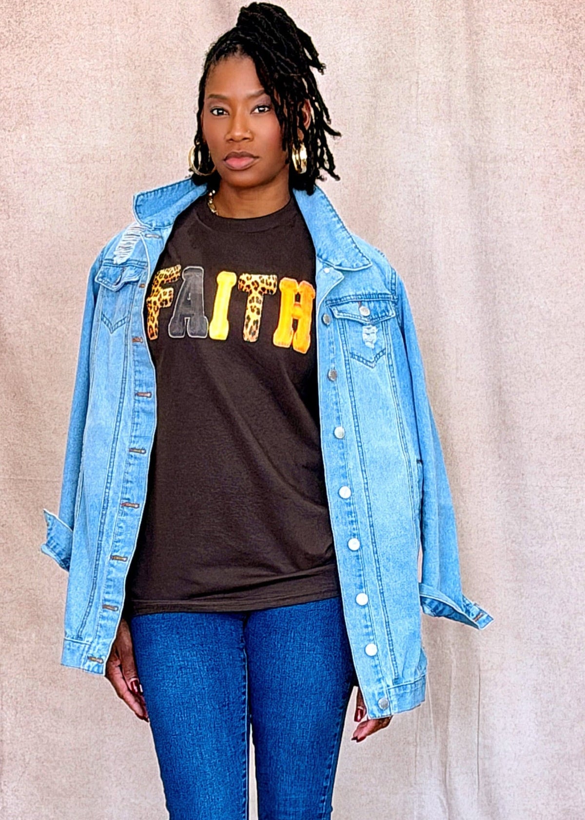 FAITH Fall T-shirt - Leopard Letter Design