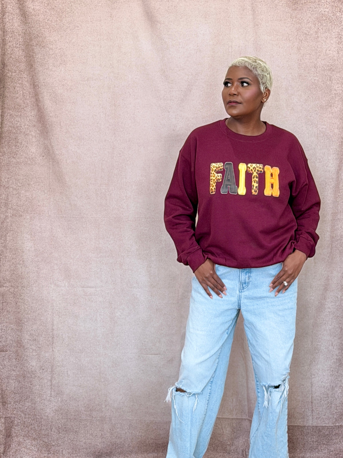 FAITH Fall Sweatshirt - Leopard Letter Design