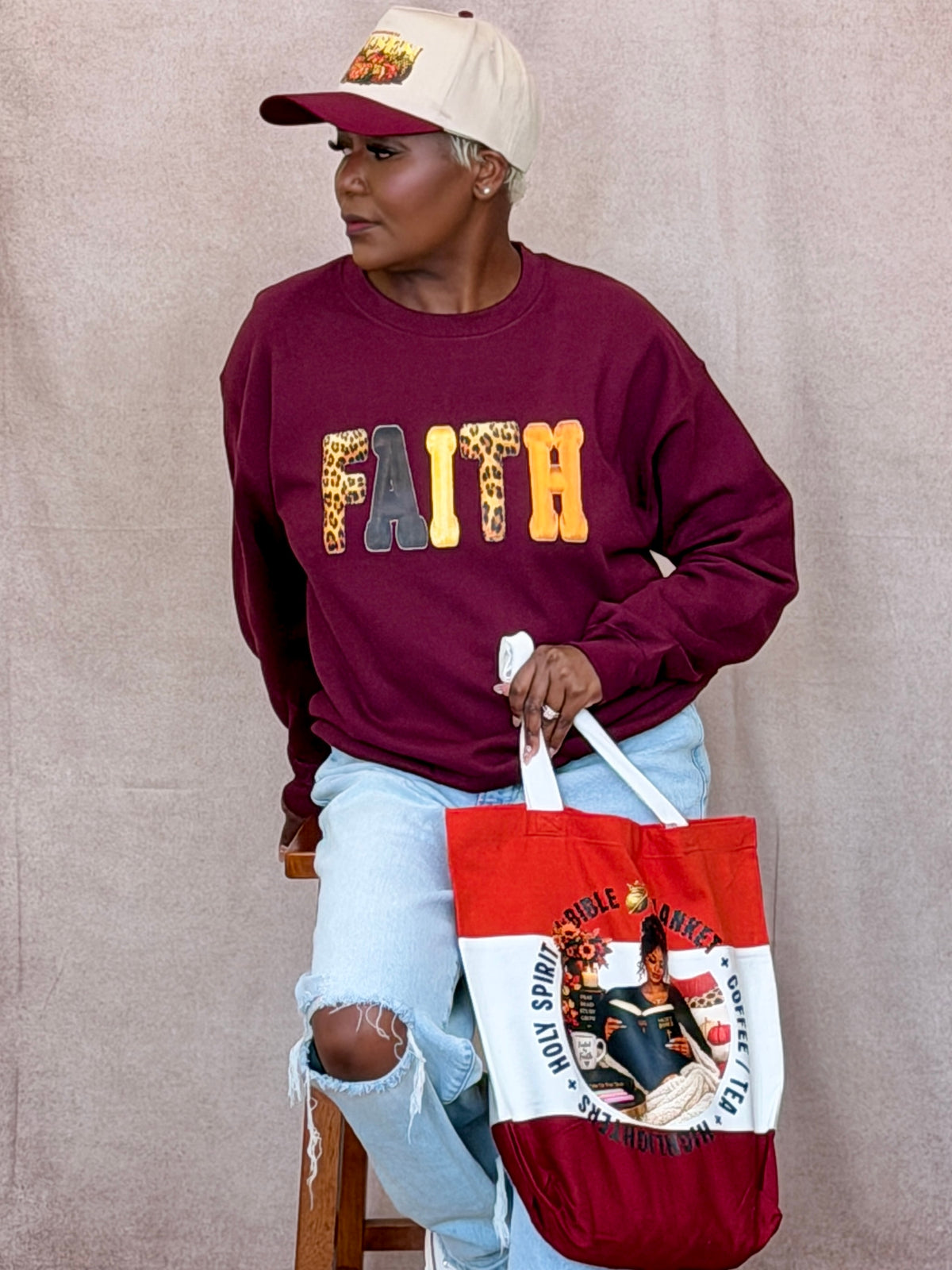 FAITH Fall Sweatshirt - Leopard Letter Design