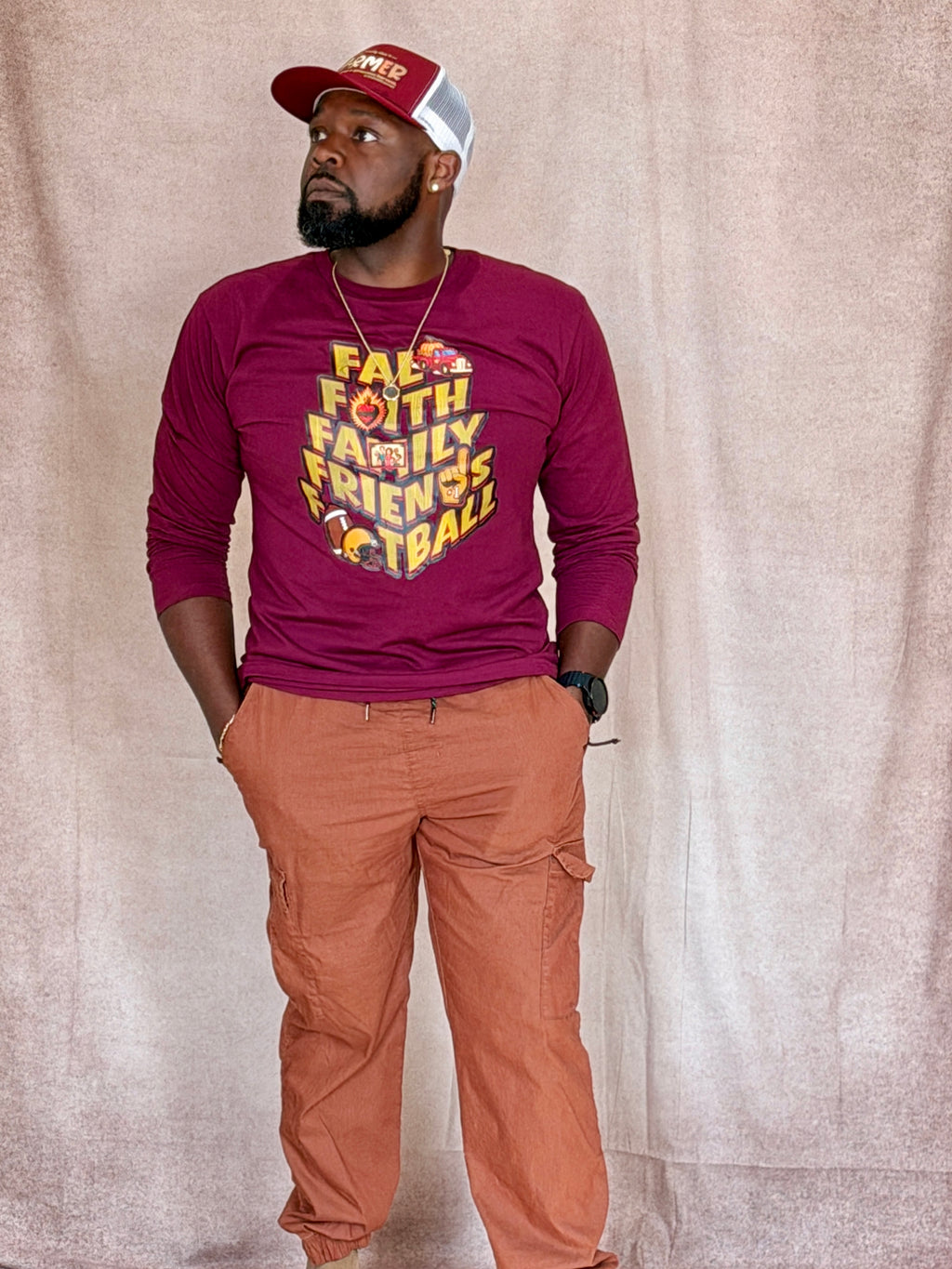 Fall Faith Family Friends Football Long Sleeve (golden grain letters) – Christian Autumn Tee