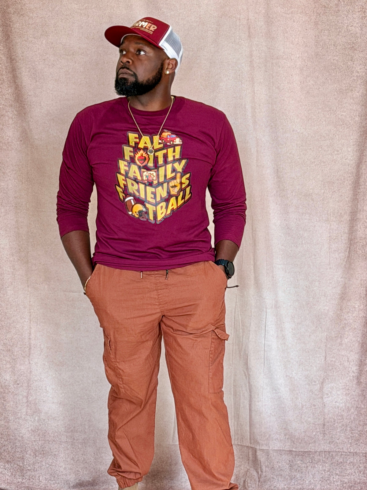 Fall Faith Family Friends Football Long Sleeve (golden grain letters) – Christian Autumn Tee