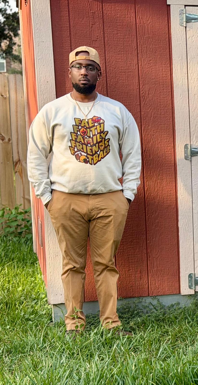 Fall Faith Family Friends Football Sweatshirt (wood grain letters) – Christian Autumn Hoodie