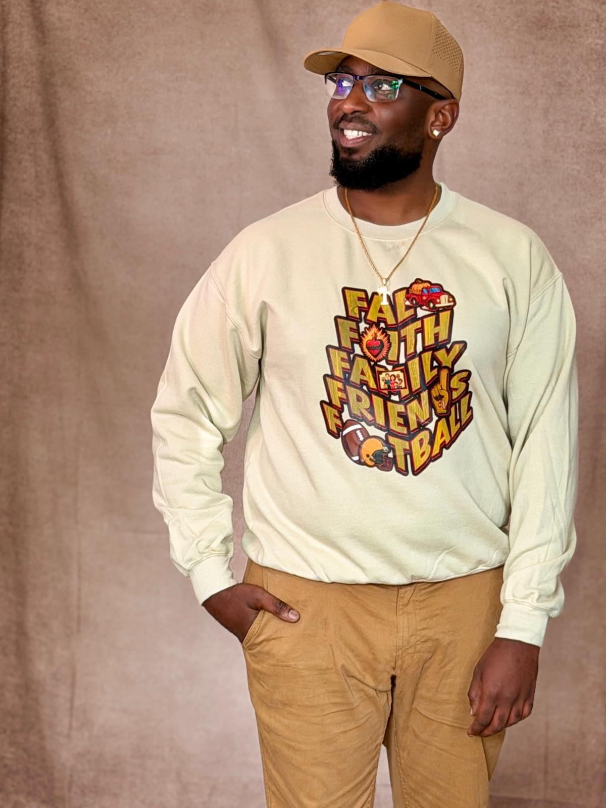 Fall Faith Family Friends Football Sweatshirt (wood grain letters) – Christian Autumn Hoodie